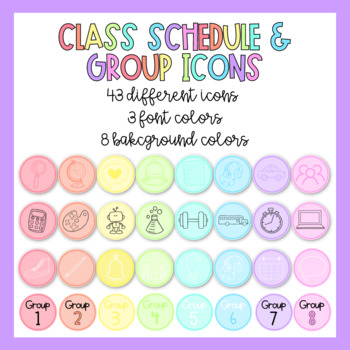 Preview of Simple Rainbow Classroom Decor - Schedule & Group Icons