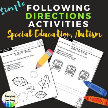 Preview of Simple Reading Following Directions Worksheets Special Education