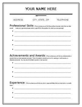 Preview of Simple Resume Template for Elementary Students - Career Readiness