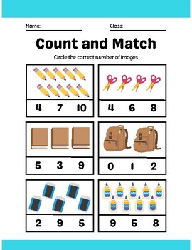 Preview of Simple School Illustration Counting Images Mathematics Worksheets
