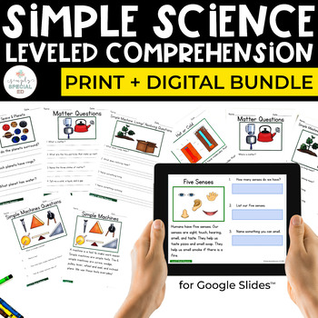 Preview of Simple Science Leveled Comprehension Bundle (Comprehension for Special Ed)