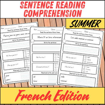 Preview of Simple Sentence Reading & Writing Practice in French | 20 Worksheets | Summer