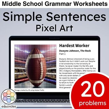 Preview of Simple Sentences | Grammar Worksheets | Pixel Art | Review | Middle School