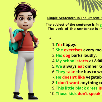 Preview of Simple Sentences In The Present Simple  Past Future Simple  Present Continuous P
