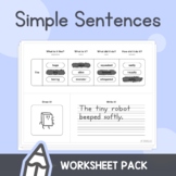 Simple Sentences – K, 1st, 2nd Grade Sentence Writing Worksheets