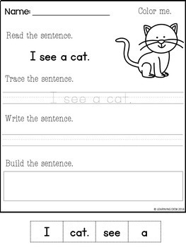 simple sentences worksheets distance learning packet first grade