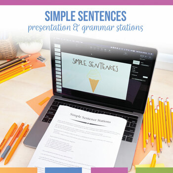 Preview of Simple Sentences Stations & Powerpoint Subjects & Predicates Digital & Print