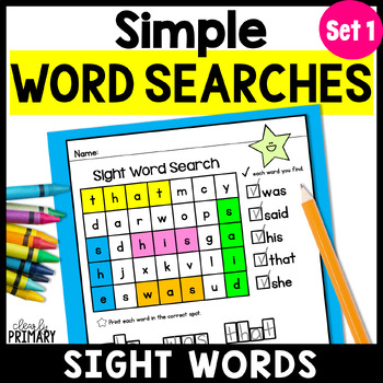 Preview of Easy Sight Word Word Searches, Sight Word Practice Worksheets & Sentence Writing