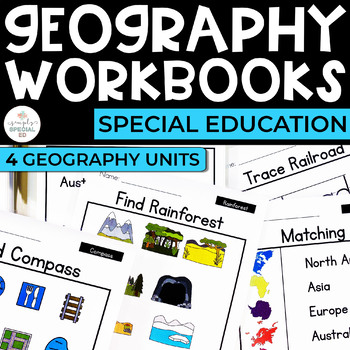 Preview of Geography Workbooks Bundle for Special Ed