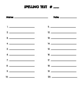 Preview of Simple Spelling Test Paper 1-20