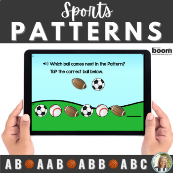 Preview of Simple Sports Patterns BOOM™ Cards - AB, AAB, ABB, ABC Patterns for Preschoolers