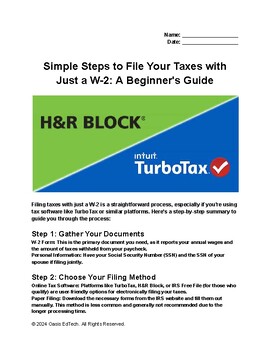 Preview of Steps to File Your Taxes with a W-2: A Beginner's Guide Printable