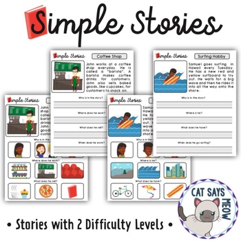 Preview of Simple Stories: Comprehension Questions with Text or Pics