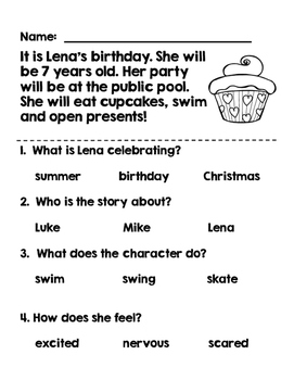 Simple Stories and Reading Comprehension Questions by Primary Autism