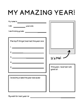 Preview of Simple Student End of Year Writing Reflection Worksheet: Thoughtful and Easy