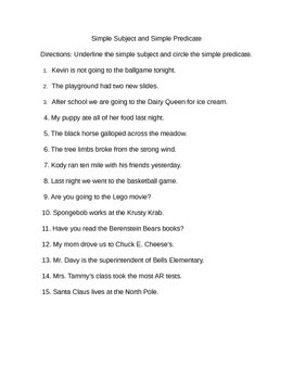 Preview of Simple Subject and Predicate Worksheet.