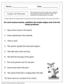 simple subject and simple predicate pdf