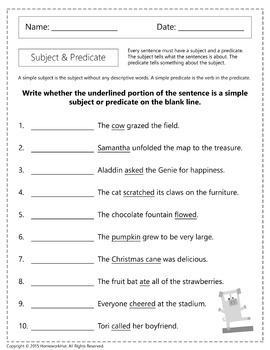 L.4.1.F - Simple Subject and Predicate Worksheets by ...