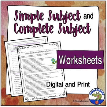 Preview of Simple Subjects and Complete Subjects Grammar Worksheets with Easel Activity