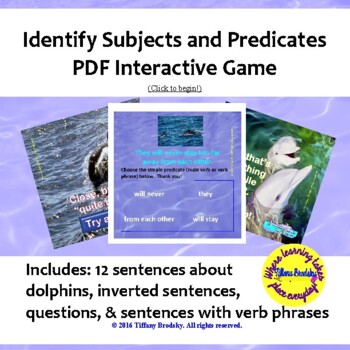 Preview of Simple Subjects and Predicates Dolphins Game in Inverted Sentences & Questions