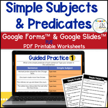 Preview of Simple Subjects and Predicates Google Slides™, Google Forms™, PDF Printable