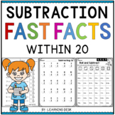 Simple Subtraction Fast Facts Fluency to 20 Worksheets Kin