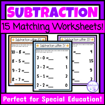 Simple Subtraction Matching Worksheets Special Education Basic Math ...