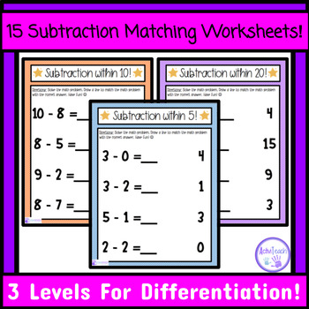 Simple Subtraction Matching Worksheets Special Education Basic Math ...