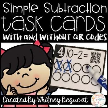 Preview of Simple Subtraction Task Cards (With and Without QR Codes)