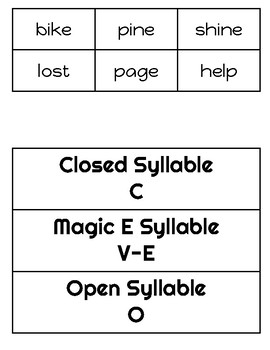 Simple Syllable Sort for Closed, Open and Magic e by Mooving Through Second