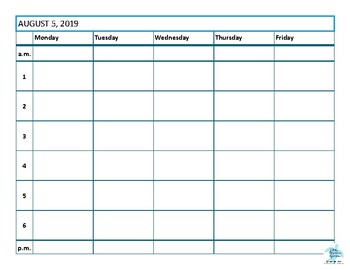 Simple Teacher Weekly Planner - 6 Period Day, Letter Size By Sea Turtle 