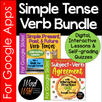Preview of Simple Tense Verb Bundle, Subject Verb Agreement, Digital Lessons. Quizzes