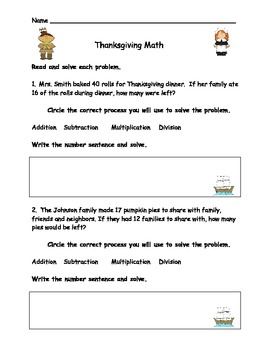 Preview of Simple Thanksgiving Math Word Problems