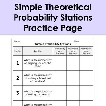 Preview of Simple Theoretical Probability Stations Practice Page