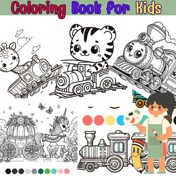 Preview of Free Simple Train Coloring Book for Kids