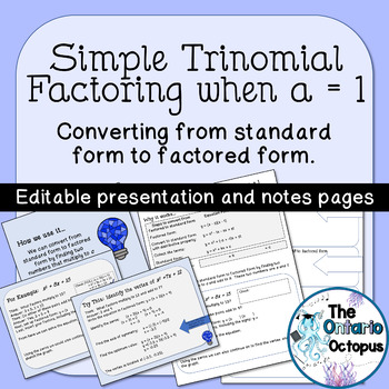 Preview of Simple Trinomial Factoring of Quadratics EDITABLE