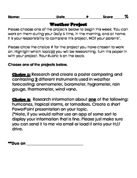 Preview of Simple Weather Project with Rubric