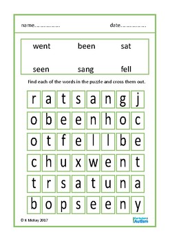 past tense verbs easy word search puzzles autism special education