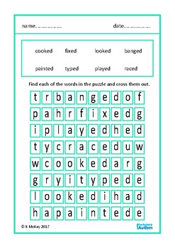 Past Tense Verbs Easy Word Search Puzzles Autism Special Education