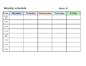 Preview of Simple Work Week Hourly Schedule- Editable!