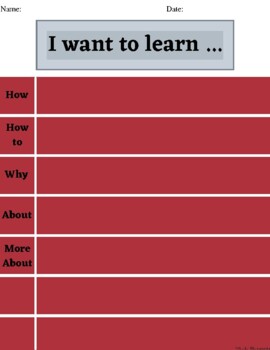 Preview of Simple Worksheet: Asking students to think about what they want to learn