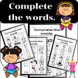 Simple Writing Complete  the words Worksheets. :Printable