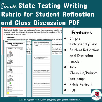 Preview of Simple Writing Rubric for Student Reflection -State Tests PDF