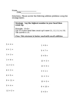 Preview of Simple addition worksheet