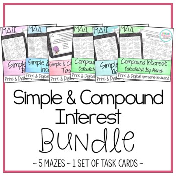 Preview of Simple and Compound Interest Activities Bundle (5 Mazes and 1 Set of Task Cards)