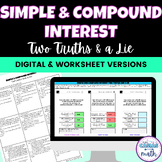 Simple and Compound Interest Digital Activity and Worksheet