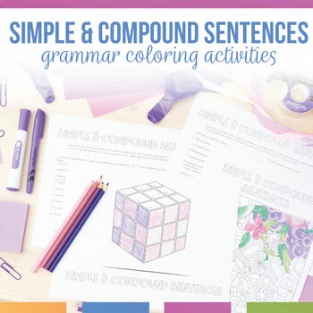 Preview of Simple and Compound Sentences Coloring Activity | Grammar Coloring