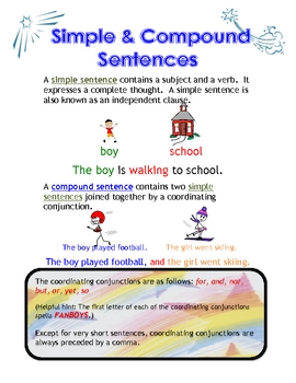 Simple and Compound Sentences Handout by Learning 4Less | TpT