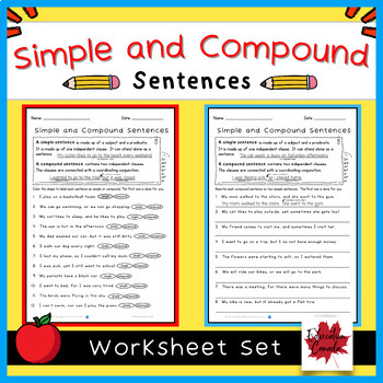 Preview of Simple and Compound Sentences Free Worksheet Set