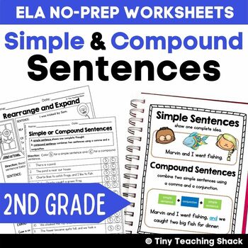 Preview of Simple and Compound Sentences Worksheets & Poster for 2nd Grade Daily Grammar